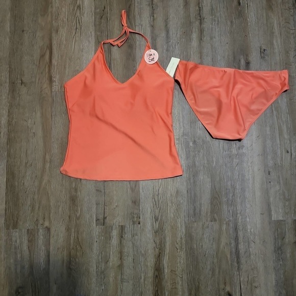 V-Neck Tankini Top, Coral, XL NWT #064 - Picture 2 of 2